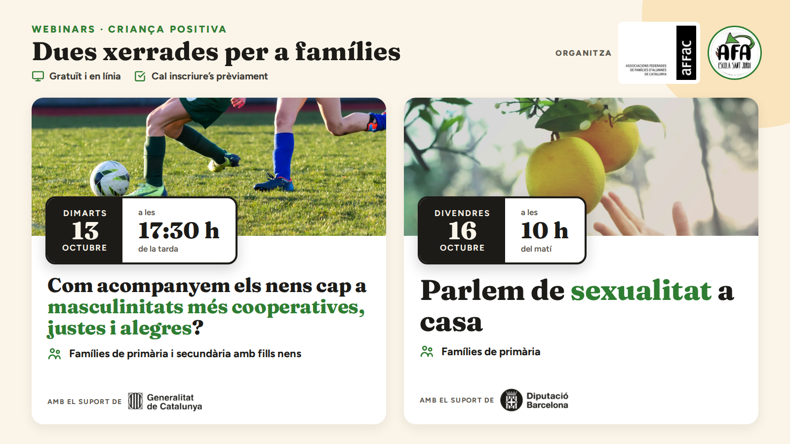 Webinars de Criança Positiva: dues xerrades per a famílies